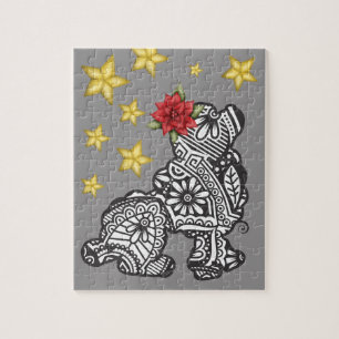 Quebra-cabeça Cachorro Mandala com Estrelas