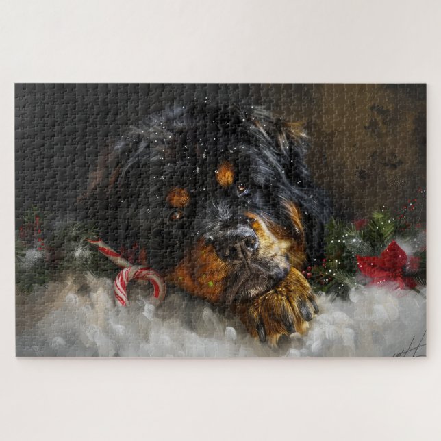 Quebra-cabeça Cachorro Mastim Tibetano Natal Festivo (Horizontal)