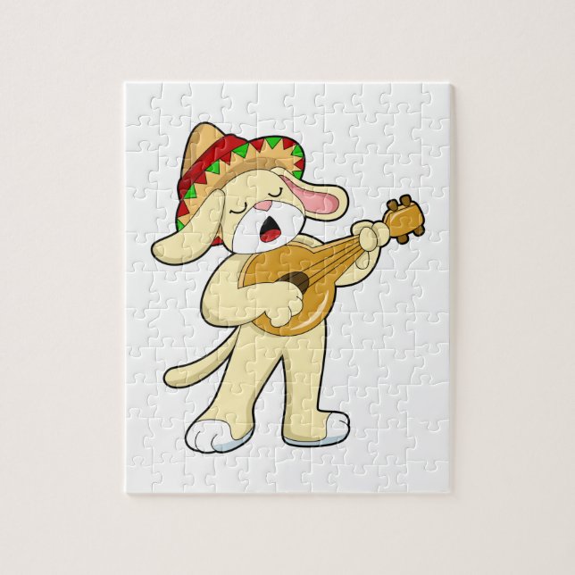 Quebra-cabeça Cachorro na Música com Violão (Vertical)