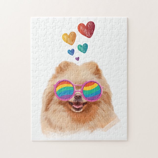 Quebra-cabeça Cachorro Pomerânia com Corações Dia dos Namorados (Vertical)
