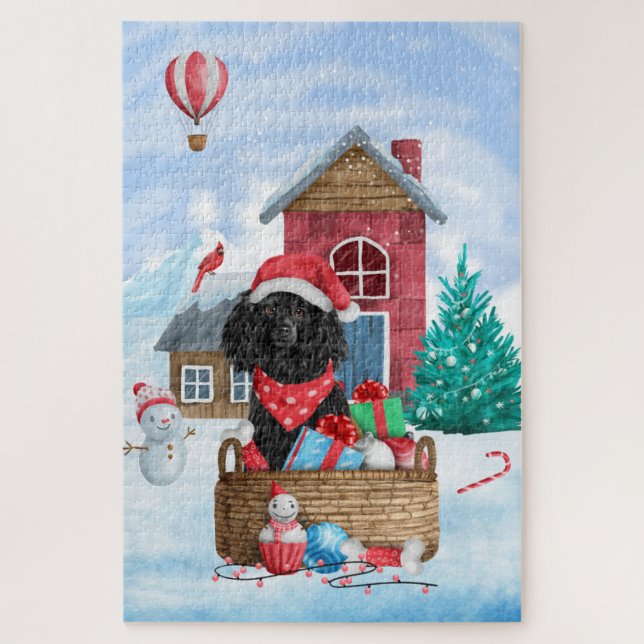 Quebra-cabeça Cachorro Poodle na Casa de Natal na Neve (Vertical)