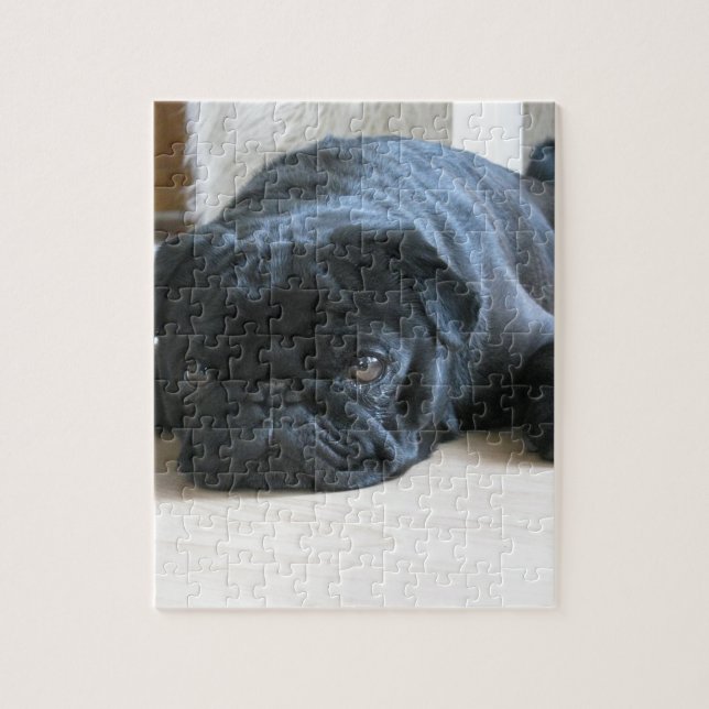 Quebra-cabeça Cachorro Preto Fofo Dormindo (Vertical)