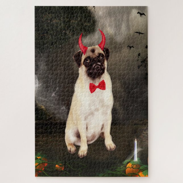 Quebra-cabeça Cachorro Pug com Fantasia de Halloween (Vertical)