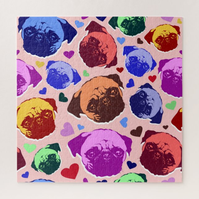 Quebra-cabeça Cachorro Pug Filhote PopArt Estilo Retro (Vertical)