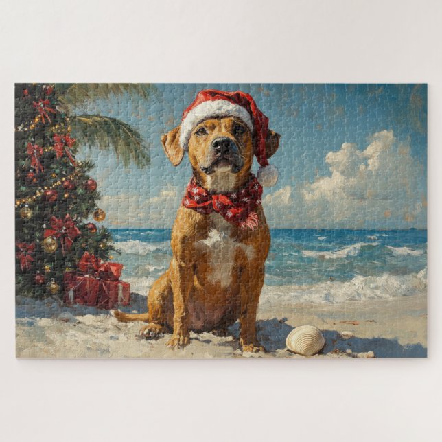 Quebra-cabeça Cachorro Rhodesian Ridgeback Natal Praia Vintage (Horizontal)
