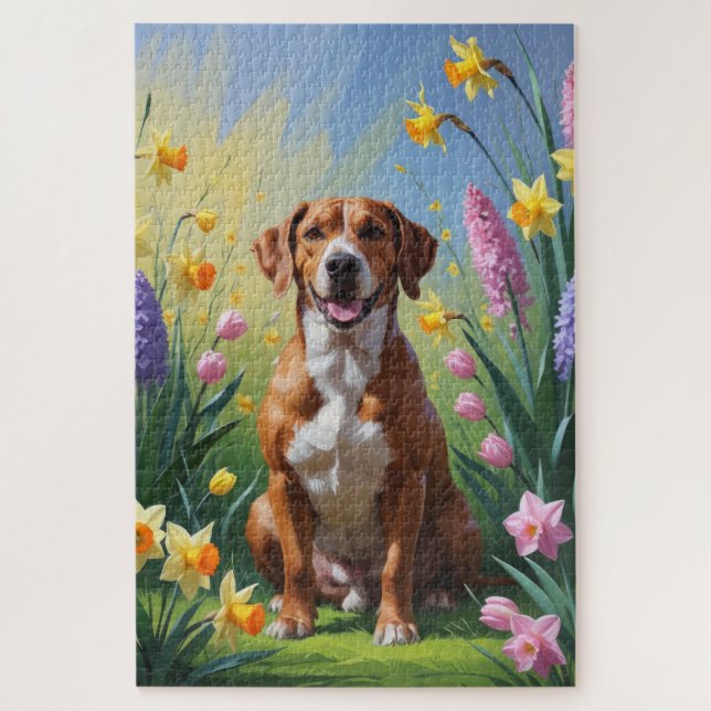 Quebra-cabeça Cachorro Rhodesian Ridgeback Pintura de Flores de  (Vertical)