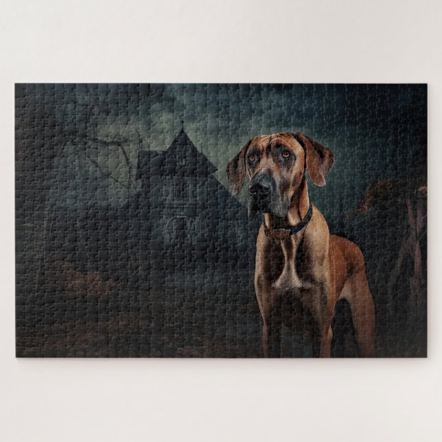 Quebra-cabeça Cachorro Ridgeback Rodesiano de Halloween Assustad (Horizontal)