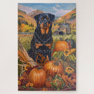 Quebra-cabeça Cachorro Rottweiler Colheita de Outono Dia de Ação