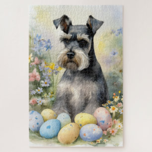 Quebra-cabeça Cachorro Schnauzer com Ovos da Páscoa Feriado 