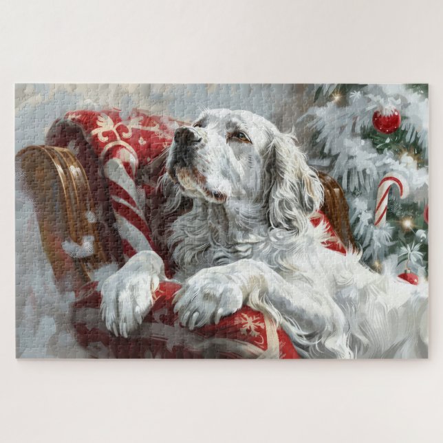 Quebra-cabeça Cachorro Setter Inglês Natal Festivo (Horizontal)