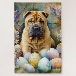 Quebra-cabeça Cachorro Shar Pei com Feriado de Ovos de Páscoa