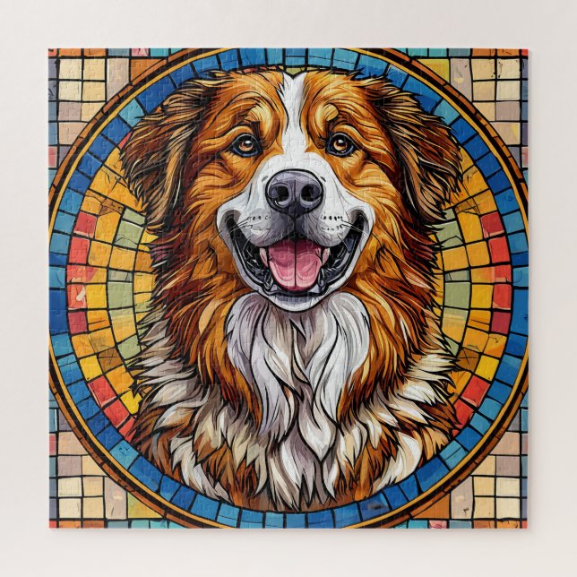 Quebra-cabeça Cachorro sorrindo em fundo de mosaico (Vertical)