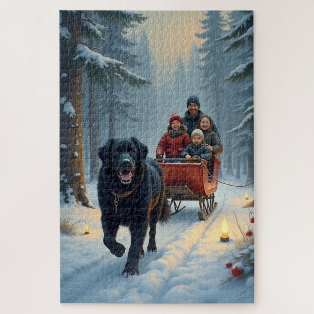 Quebra-cabeça Cachorro Terra Nova Passeio de Trenó Natalino (Vertical)