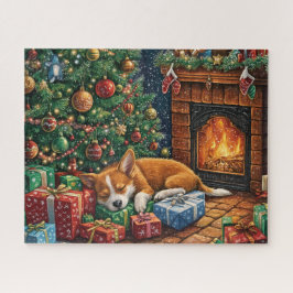 Quebra-cabeça Cachorro vadio dormindo debaixo da árvore de Natal