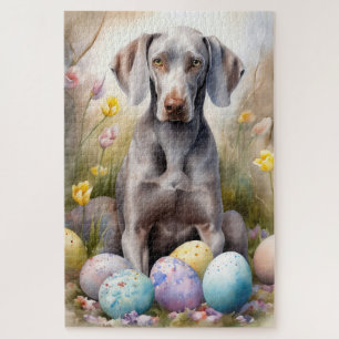 Quebra-cabeça Cachorro Weimaraner com Feriado de Ovos de Páscoa
