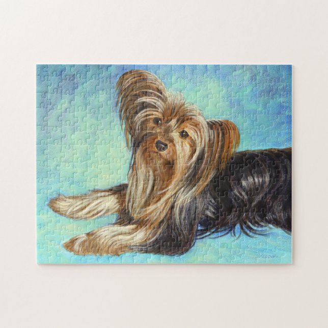 Quebra-cabeça Cachorro Yorkie preto, pintura acrílica (Horizontal)