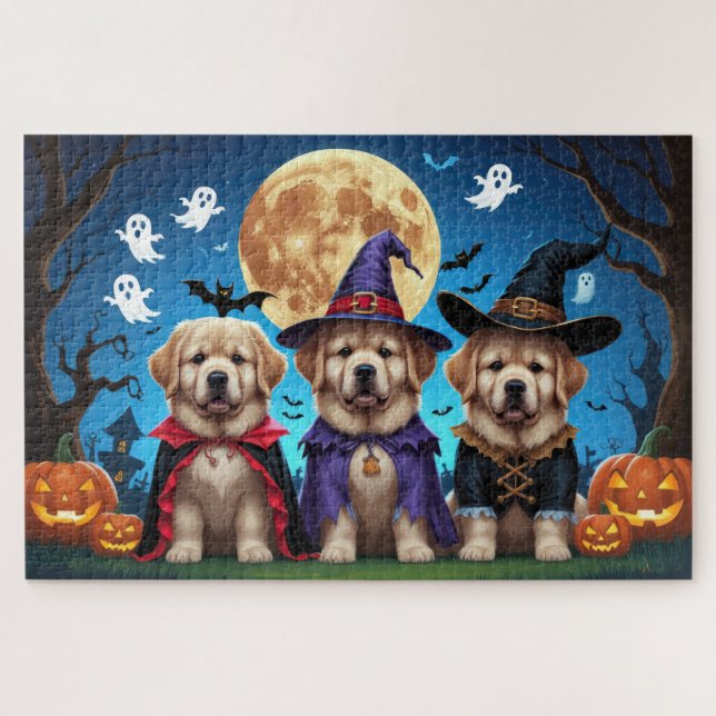 Quebra-cabeça Cachorros da Terra Nova Pumpkin Halloween Funny (Horizontal)