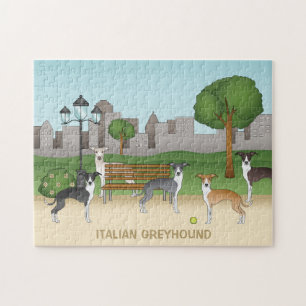 Quebra-cabeça Cachorros Italian Greyhound Fofos Em Um Parque Art