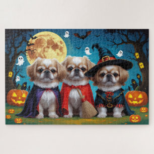 Quebra-cabeça Cachorros Pekingeses Pumpkin Halloween Engraçado