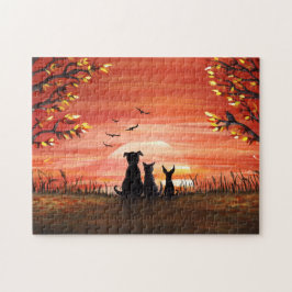 Quebra-cabeça Cachos Sunset Autumn e Cat Fall