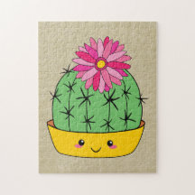 Cacto Kawaii Estilo Japonês com Flor Cartoon
