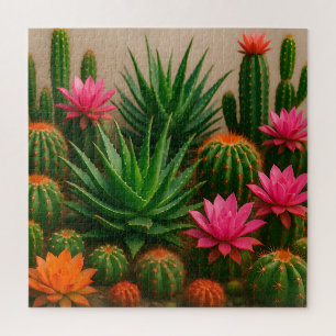 Quebra-cabeça Cacto Suculento Vibrante Flor Deserto