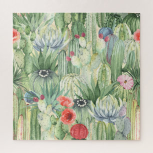 Quebra-cabeça Cactos, suculentes: impressão de aquarela floral.