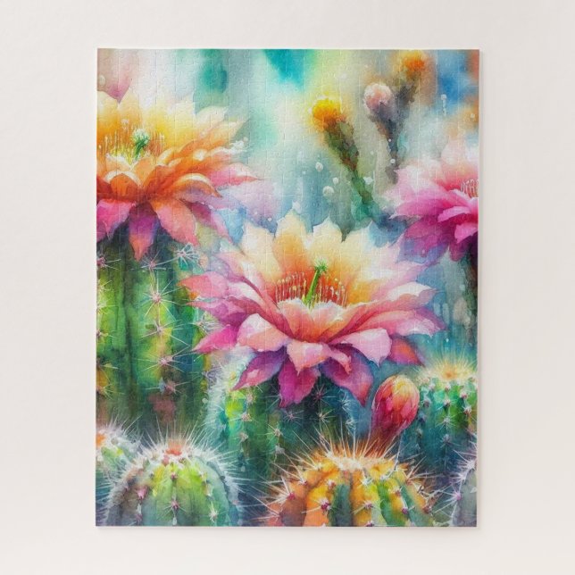 Quebra-cabeça Cactos Suculentos de Flutuação de Aquarelas (Vertical)
