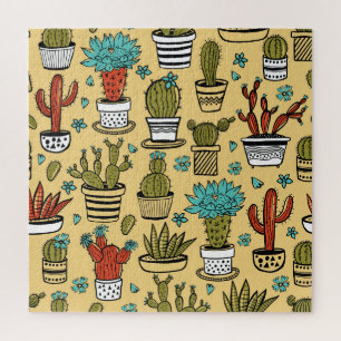 Quebra-cabeça Cactus Succulent: desenho desenhado à mão