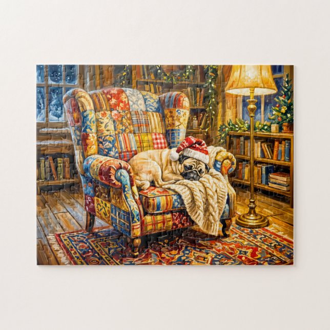 Quebra-cabeça Cadeiras de Natal Caprichosas Ilustrações de Mops  (Horizontal)