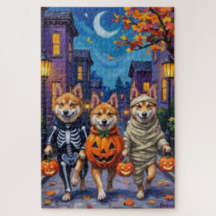 Quebra-cabeça Cães Akita Fazendo Trick-or-Treat em Fantasias de