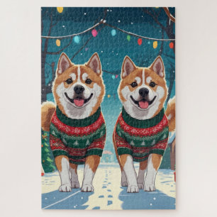 Quebra-cabeça Cães Akita Natal Neve Férias