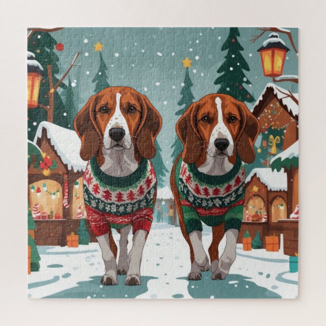Quebra-cabeça Cães American Foxhound Natal Neve Férias (Vertical)