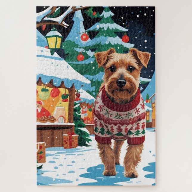 Quebra-cabeça Cães Biewer Terrier Natal Neve Férias (Vertical)
