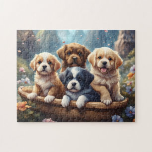 Quebra-cabeça Cães bonitos numa cesta