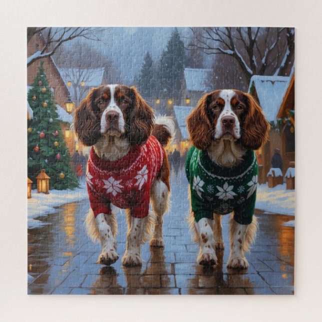 Quebra-cabeça Cães Brittany Spaniel Natal Neve Férias (Vertical)