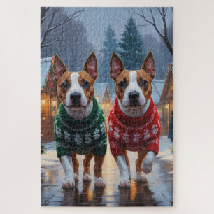 Quebra-cabeça Cães Bull Terrier Natal Neve Férias