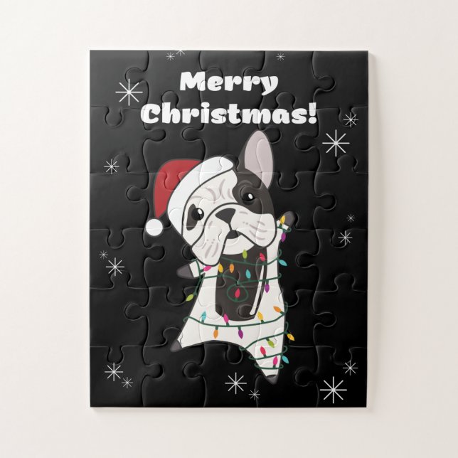 Quebra-cabeça Cães-Bulldog Feliz Natal Animais de inverno (Vertical)