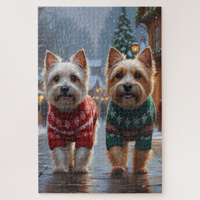 Quebra-cabeça Cães Cairn Terrier Natal Neve Férias  (Vertical)