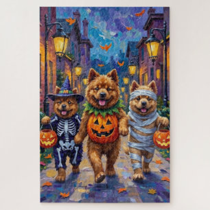 Quebra-cabeça Cães Chow Chow Fantasiando no Dia das Bruxas