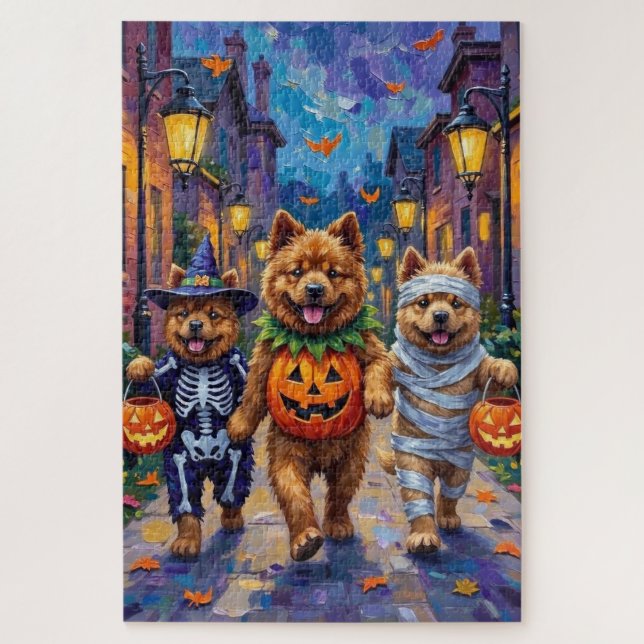 Quebra-cabeça Cães Chow Chow Fantasiando no Dia das Bruxas (Vertical)