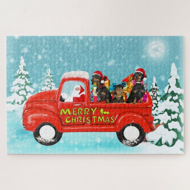 Quebra-cabeça Cães Dachshund Caminhão de Entrega do Papai Noel n (Horizontal)