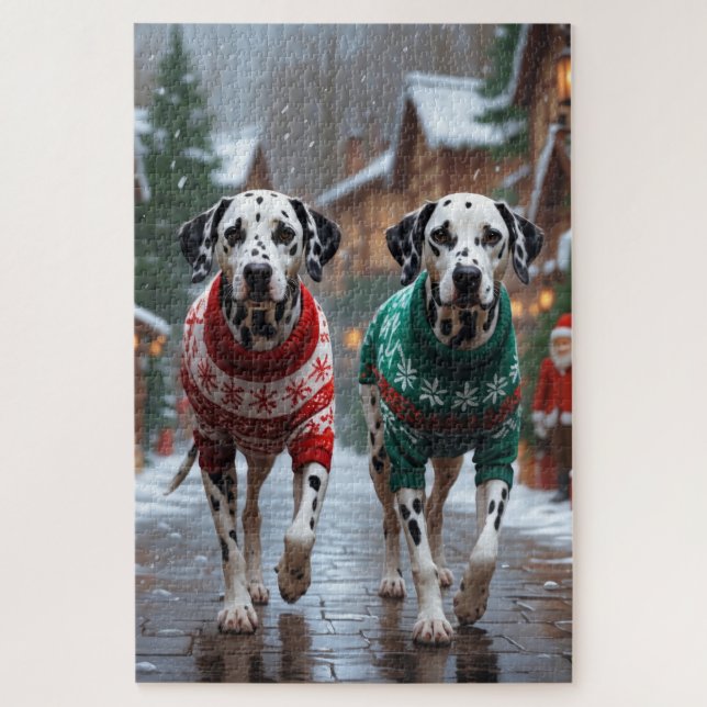 Quebra-cabeça Cães Dálmatas Natal Neve Férias  (Vertical)