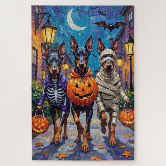Quebra-cabeça Cães Doberman Fantasias de Halloween Trick-or-Trea (Vertical)