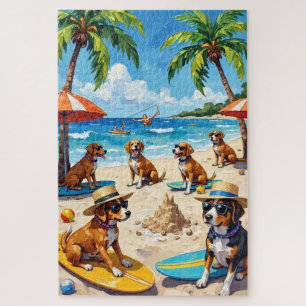 Quebra-cabeça Cães Engraçados Festa na Praia Arte de Amante de C