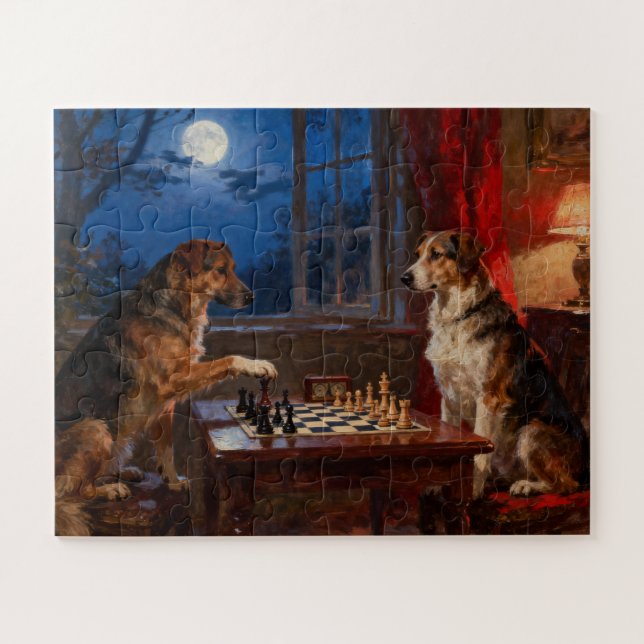 Quebra-cabeça Cães Engraçados Jogando Xadrez Presente para Amant (Horizontal)
