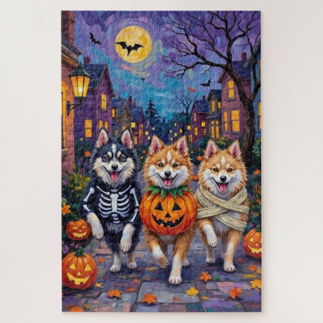 Quebra-cabeça Cães Esquimós Americanos no Halloween (Vertical)