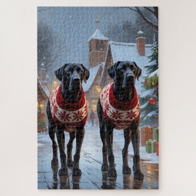 Quebra-cabeça Cães Great Dane Natal Neve Férias (Vertical)