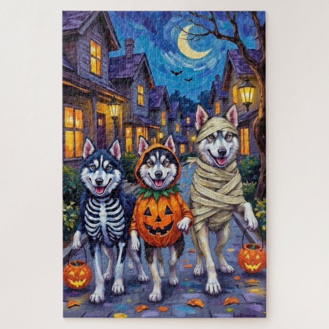Quebra-cabeça Cães Malamute do Alasca Trick-or-Treating no Hallo (Vertical)