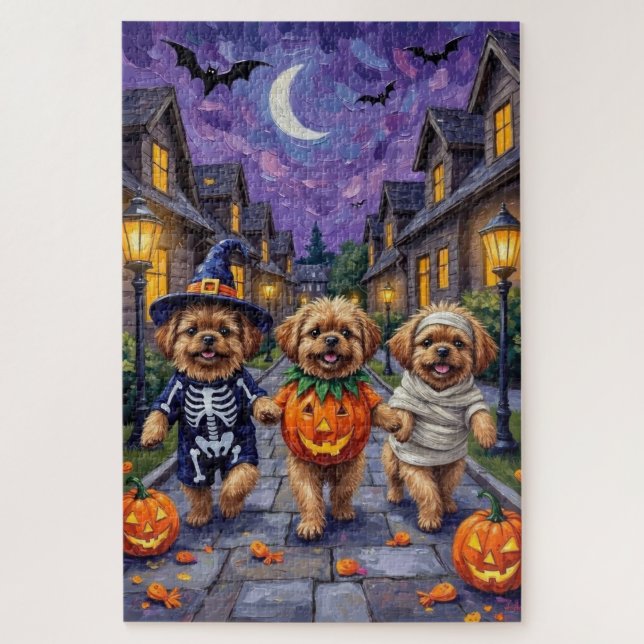 Quebra-cabeça Cães Pekingese Fazendo Doces ou Travessuras Fantas (Vertical)